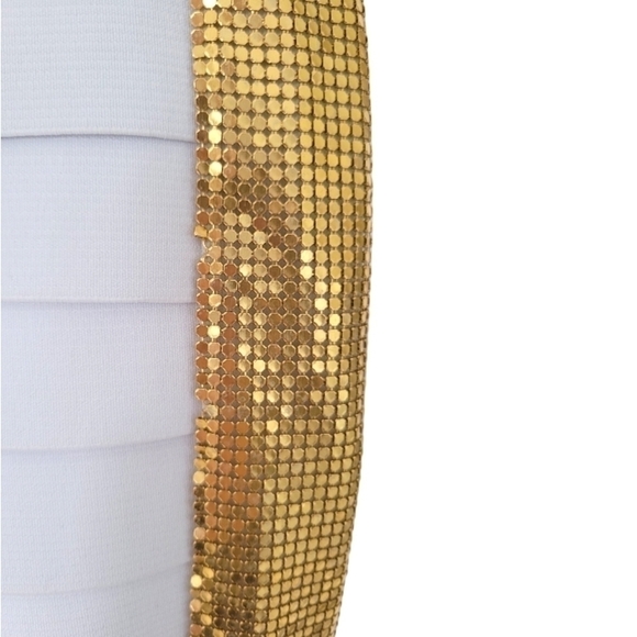 SOLD - Sherri Hill White Strapless Bandage Dress w/ Gold Chainmail Colorblock - Picture 4 of 4